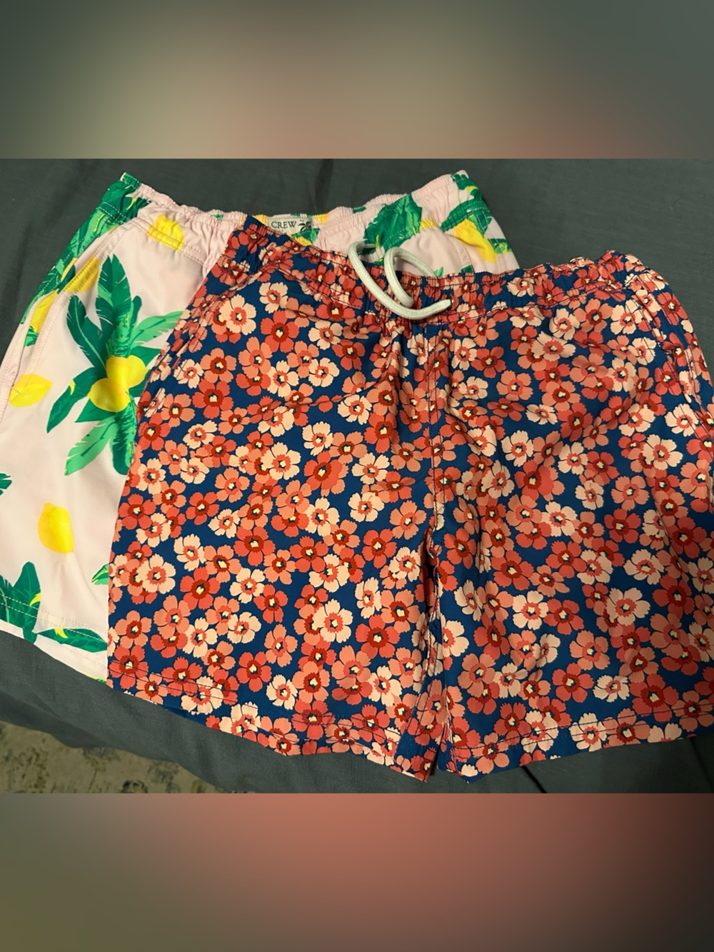 J. Crew Navy and Coral Floral Swim Shorts (Pair)